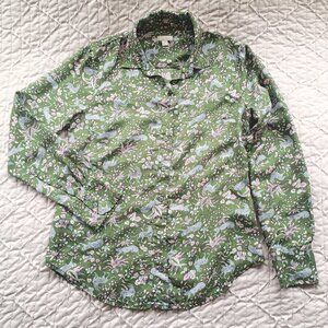 100% Silk J.Crew Collection Long Sleeve Button Down Shirt - Jungle Print